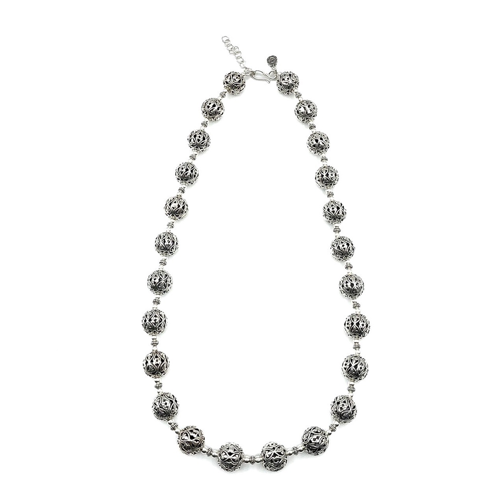 กรุณาสอบถามสต๊อคก่อนสั่งซื้อ❗สร้อยคอลูกประคำเงินตอกฉลุลายไทย รูปหัวใจ เงินแท้ 925 [NFS0001]