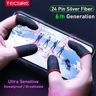 Tecsire ถุงมือเล่นเกม 24 เข็ม ไฟเบอร์ สีเงิน ระบายอากาศ กันเหงื่อ