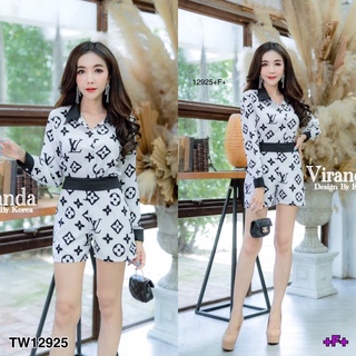TW12925 Set เสื้อเชิ้ต ลายกราฟฟิค งานแบรนด์ลายสุดฮิต คอปกแต่งผ้าสีพื้น ช่วงอกมีกระดุมหน้า มาพร้อมกางเกงขาสั้น งานสวยเก๋ๆ