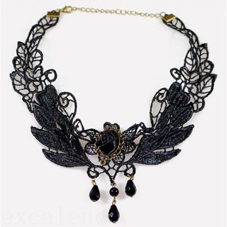 Women Water Droplets Hollow Lace Collar Choker Necklace with Bead Decoration ELEN