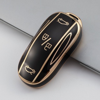 Tesla อุปกรณ์เสริมSmart TU Car Key Cover Case Fob for Tesla Model S Key Shell Bag Holder Accessories rotectorอะไหล่รถยนต