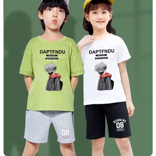 ชุดเซ็ทเด็กแฟชั่น เสื้อยืดลายการ์ตูน+กางเกงขาสั้นสีดำ สีK2177+DD355