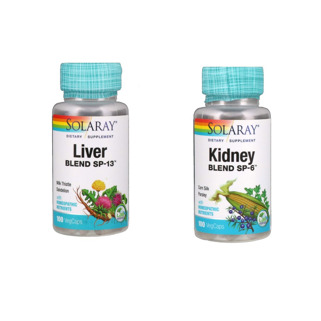 ilu❍♝◇พร้อมส่ง!!! Solaray, Liver Blend SP-13, 100 VegCaps /  Kidney Blend SP-6, 100 VegCaps