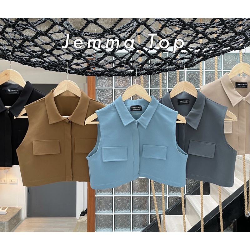 THESUNCO - Jemma Top(ลด30%เก็บคูปองหน้าแอป)เสื้อครอปเชิ้ต แขนกุด*best seller*