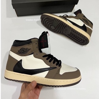 🚩 Air Jordan 1 High x Travis Scott Cactus สีน้ำเงิน/สีน้ำตาล (ข้อยาว) รองเท้าผู้ชายและผู้หญิง สินค้าพร้อมกล่องใบเสร็จ