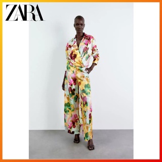 Zara ฤดูร้อนใหม่ผู้หญิงคอวีกระดุมสองแถวพิมพ์เสื้อแขนยาว