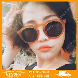 【HENGHA】【พร้อมสต็อก】แฟชั่นเกาหลีสีลูกอมรอบแว่นกันแดดผู้หญิง