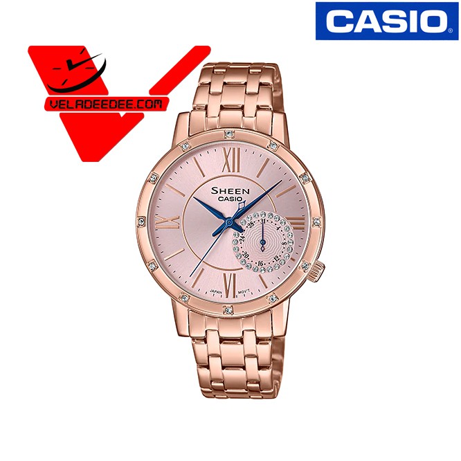 นาฬิกา Casio Sheen (ประกัน CMG) นาฬิกาข้อมือสตรี เรือนสแตนเลส สายสแตนเลส รุ่น SHE-3046PG-4A