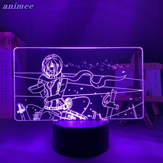 โคมไฟกลางคืน Led ลายการ์ตูนอนิเมะ Attack on Titan Mikasa Ackerman 3d สําหรับตกแต่งห้องนอนเด็ก ของขวัญวันเกิด