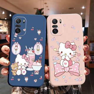 เคสโทรศัพท์มือถือแบบนิ่ม ขอบสี่เหลี่ยม ลายแมวคิตตี้ สําหรับ Xiaomi Redmi Note 10 Pro 9S 9A POCO X3 NFC M3 Pro 5G