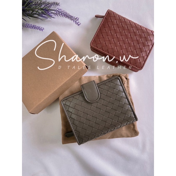 DTALES Sharon หนังแกะแท้ กระเป๋าสตางค์หนังแท้ 6ช่องบัตร ซิปรอบ งานสานละเอียดกริ้บ