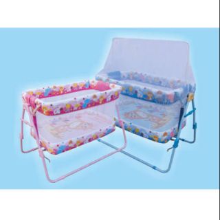 BABY CRADLE Cradleworld เปลเด็ก เปลไกวเด็กขนาดใหญ่ C015 ขนาดใหญ่นอนได้ถึง 2 ขวบ ลวดลายสวยงาม มุ้งตาถี่กันยุงได้