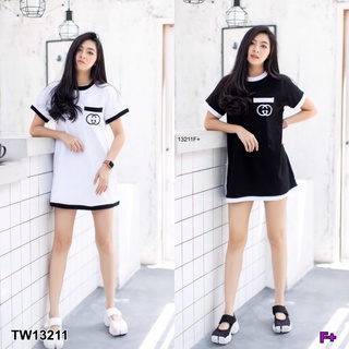 MM13211 เดรสสั้นแต่งขอบสกรีนลาย Short dress with screen printed border