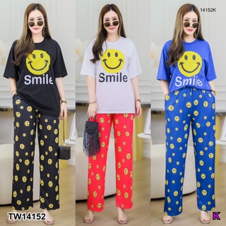 MF14152  NEW ARRIVAL DETAILS #สาวอวบ เซท 2 ชิ้น เสื้อยืดคอกลม แขนสั้น สกรีนอก เนื้อผ้าคอตตอน เนื้อดี กับ กางเกงขายาว ทรง