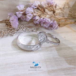 Madduckjewels แหวนเงินแท้ เพชร CZ ชุบโรเดียม RG1634WGR-RG1635