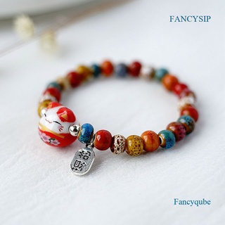 Fancysip สร้อยข้อมือ ลูกปัดหิน แมวนําโชค เรียบง่าย หวานแหวว เซรามิก สําหรับผู้หญิง ของขวัญวันเกิด เครื่องประดับเสน่ห์ สําหรับผู้หญิง