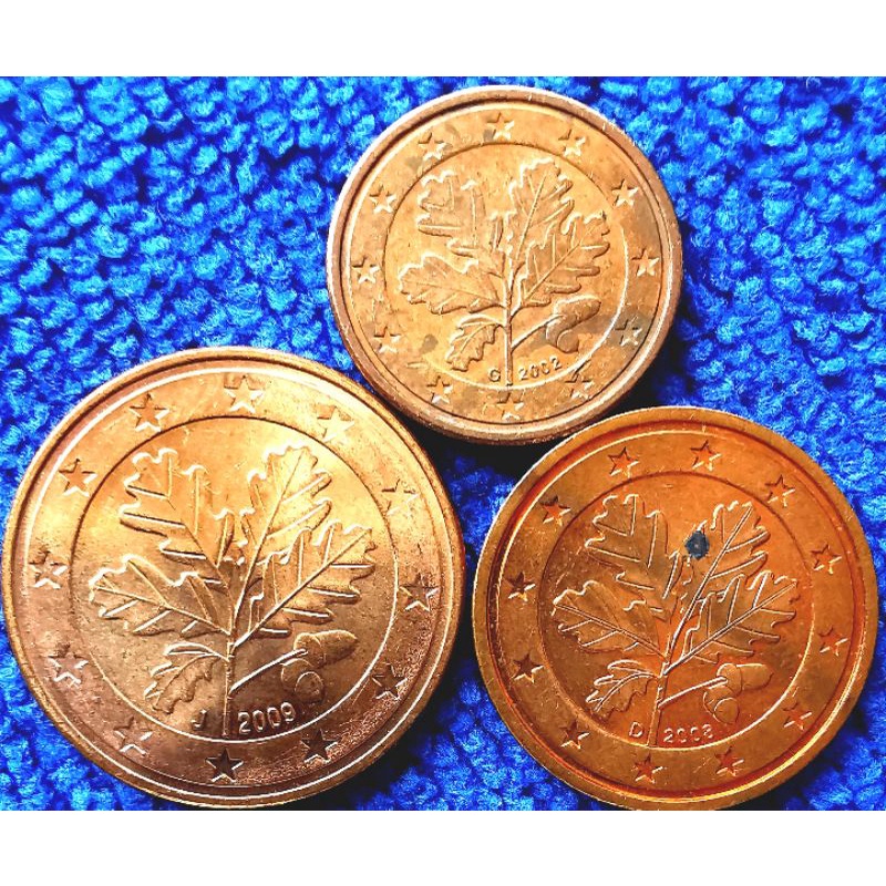 เหรียญ​ต่างประเทศ เยอรมัน​ Germany​ ชุด​ ยูโร​ 1,2,5​ Euro​Cent​, #​275E, ใช้แล้ว