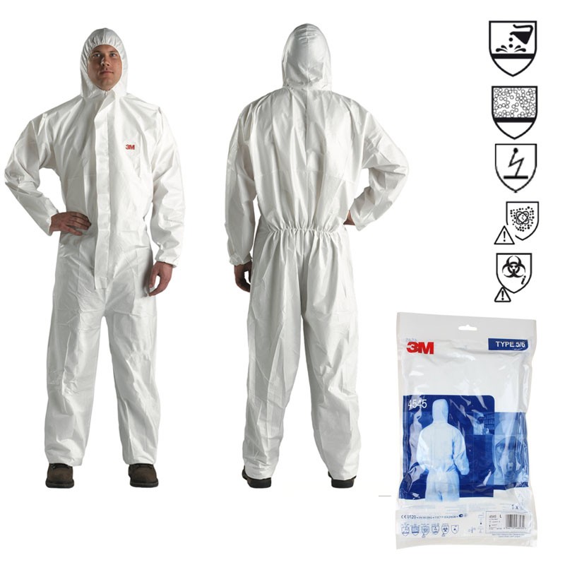ชุดป้องกันสารเคมี 3M 4545 PPE Coverall คุณภาพได้มาตรฐาน ป้องกันสารเคมี และเชื้อโรค