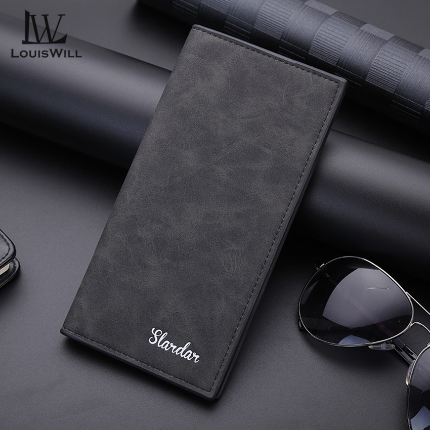 LouisWill Men Long Wallet PU Leather Slim Wallet Long Clutch Leather Wallet Long Business Male Wallet Coin Purse Men Purse Pouch with Card Holder for Men