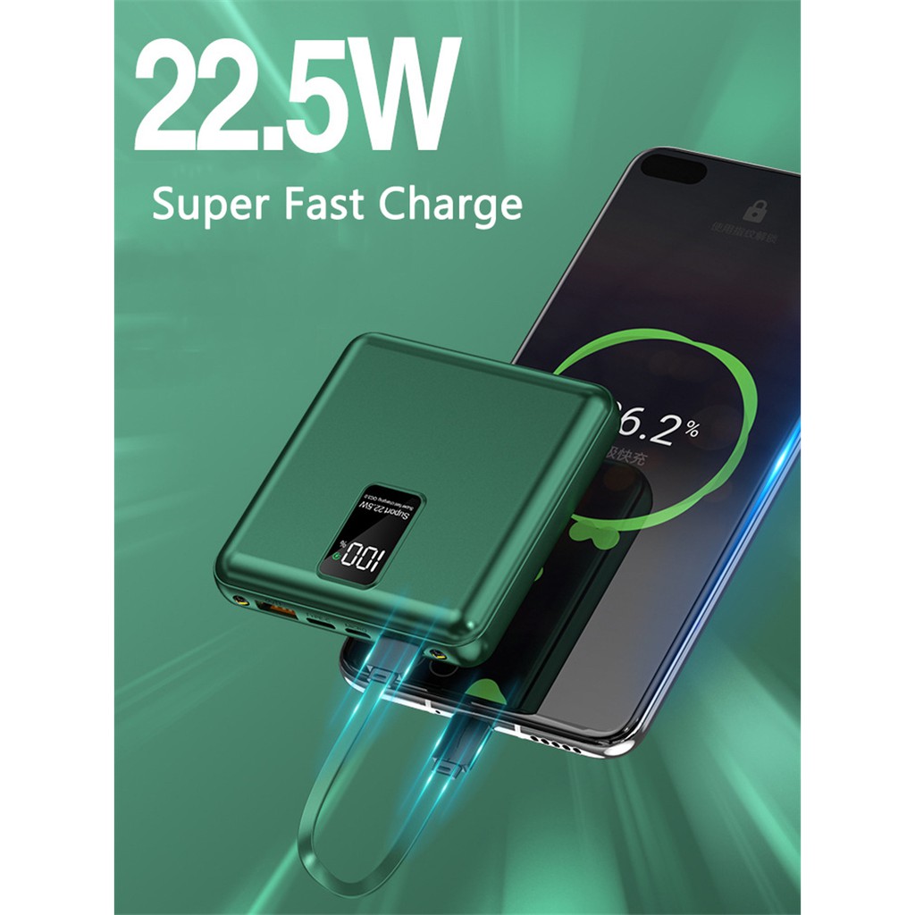 ♦▨✐Mini Power Bank 20000mAh PD 22.5W Fast Charging for Huawei P40 Powerbank Built in Cable Portable Charger iPhone 12 11
