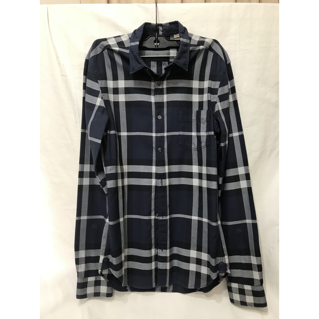 MEN (Size XS)_เสื้อเชิ้ต Burberry London ลาย Signature สี Camel/Dark Grey/Navy Blue