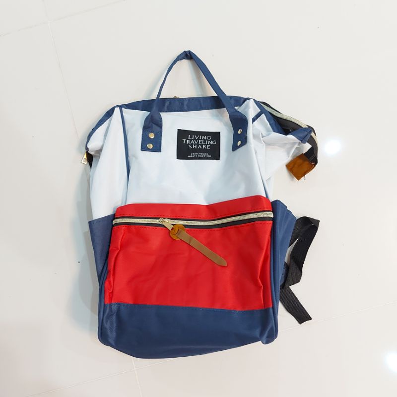 กระเป๋าเป้แฟชั่น สีน้ำเงิน-แดง ทรง Anello