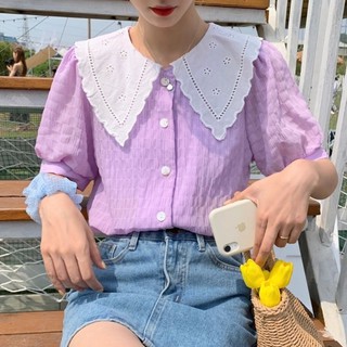 🇰🇷🌷𝐤𝐨𝐫𝐞𝐚𝐧 𝐬𝐭𝐲𝐥𝐞🌷🇰🇷 เสื้อแฟชั่นเกาหลีน่ารัก ปกเสื้อแต่งฉลุ