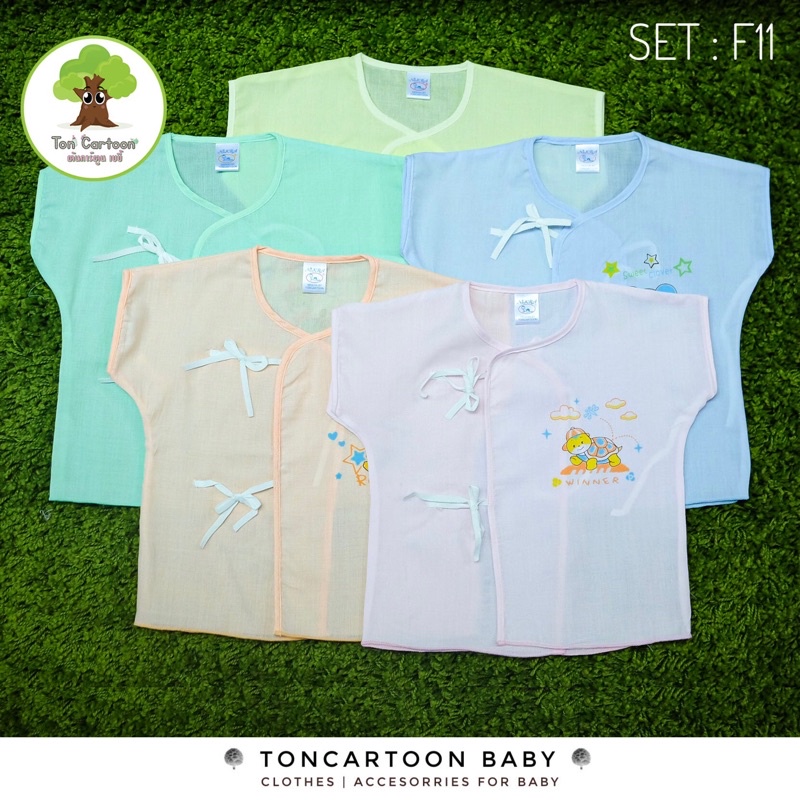 (เซต 5 ตัว)เสื้อเดี่ยวผูกหน้า ผ้าป่านเด็กแรกเกิด(0-3 เดือน)