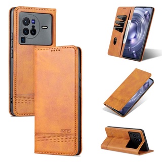 เคสหนัง PU ฝาพับแม่เหล็ก พร้อมช่องใส่บัตร สําหรับ Vivo X80 Pro VivoX80 X80Pro