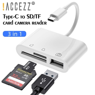 Accezz 3 in 1 อะแดปเตอร์ Type-C Otg สําหรับคีย์บอร์ด เมาส์ การ์ดรีดเดอร์ U-Disk TF MicroSD SD สําหรับ Huawei OPPO Xiaomi