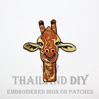 ตัวรีดติดเสื้อ ลาย ยีราฟ น่ารัก การ์ตูน หน้าตลก Funny Face Giraffe Cartoon Patch งานปัก WOP DIY ตัวรีด อาร์มติดเสื้อ