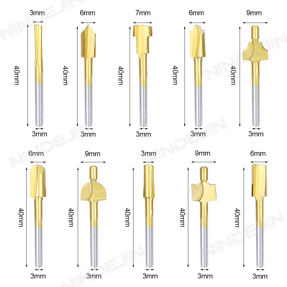 (ready Stock)nindejin 10pcs Hss Router Bits Wood Cutter Milling Fits 