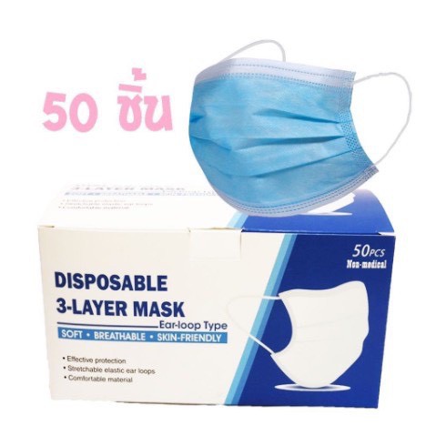 หน้ากากอนามัย นำเข้า กล่องละ 50 ชิ้น ป้องกันเชื้อโรค import surgical face mask(ไม่มีกล่อง)