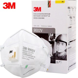 3M 9002V 25pcs  หน้ากากป้องกันฝุ่นละออง พับได้มีวาล์ว ระบายอากาศชนิดสายคล้องหัว