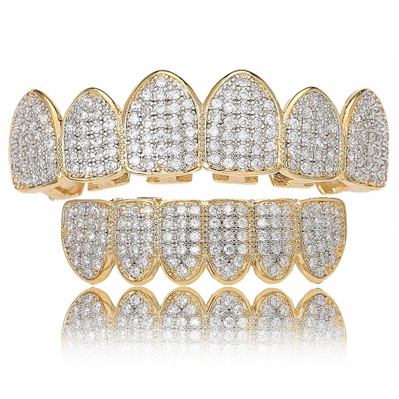 ฮิปฮอปฟันเครื่องประดับจัดฟันฟันGrillzชุดซิลเวอร์โกลด์เพชรเพทายเครื่องประดับพังก์คอสเพลย์ปาร์ตี้ของขวัญ