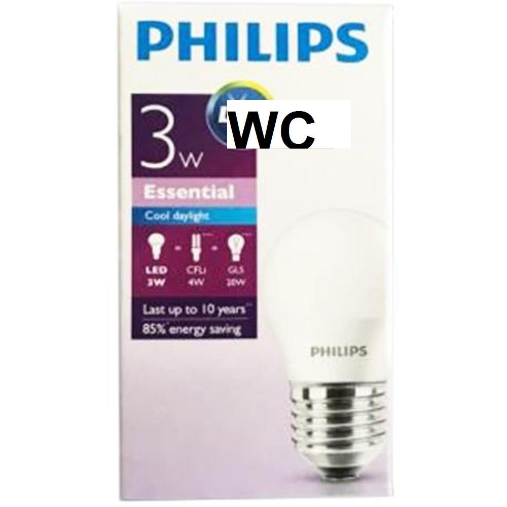 Philips หลอดไฟฟิลิปส์ ESS LED Bulb 3W แสงขาว Daylight หรือส้ม warmwhite 1หลอด ส่งฟรี พร้อมใบกำกับภาษี