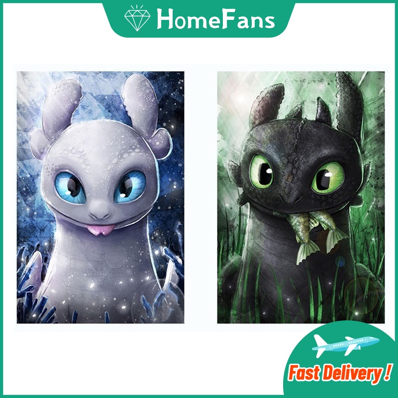 【HF】ภาพวาดปักเพชร ทรงกลม แนวโมเสก ลายการ์ตูนมังกร 5D ขนาด 30*40 ซม. Diy สําหรับตกแต่งบ้าน