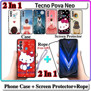 2 IN 1 เคส Tecno Pova Neo พร้อมกระจกนิรภัยกันรอยหน้าจอโค้งเซรามิก สําหรับเด็กผู้หญิงและคิตตี้