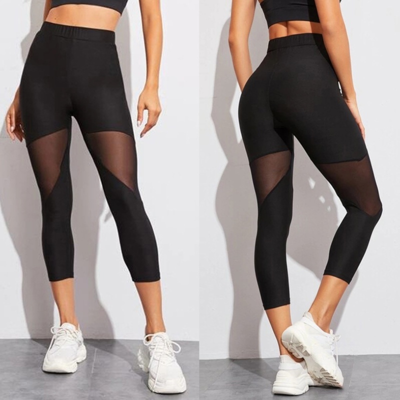 กางเกง-leggings แพทช์เวิร์ค สูงเอว สำหรับโยคะและออกกำลังกาย ยืดหยุ่น breathable