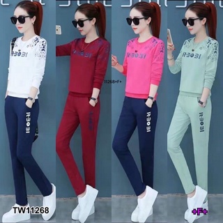 TW11268 Set 2ชิ้น เสื้อวอร์มแขนสั้น แต่งพิมผีเสื้อ