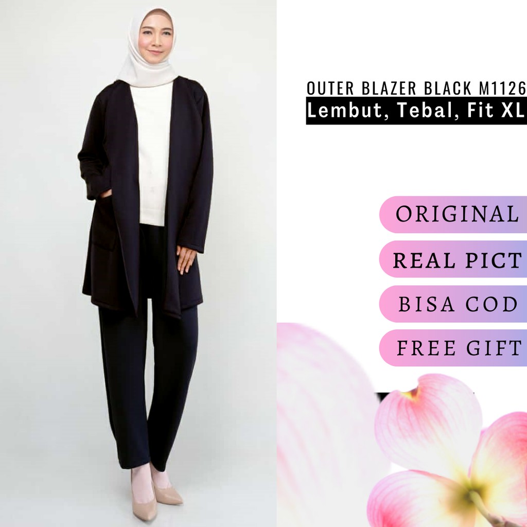 Hitam เสื้อเบลเซอร์สีดําของผู้หญิงจัมโบ้แจ๊กเก็ตความยาวด้านนอก Blazer ld 114cm XL M1126