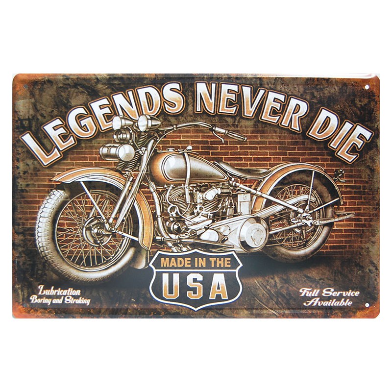 ป้ายสังกะสีวินเทจ Harley Davidson Legends Never Die