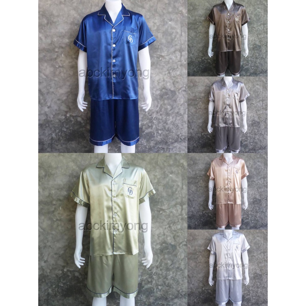ชุดนอนชายซาตินแท้แขนสั้น+ขาสั้น XXL (ลายปักเป็นลายกระต่ายค่ะ)