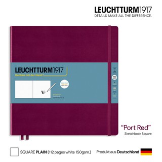 Leuchtturm1917 Sketchbook Square (22.5cm) "Port Red" Hard Cover - สมุดสเก็ตช์ Leuchtturm จตุรัส 22.5 ซม. สีพอร์ตเรด