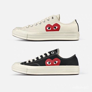 แท้ % CDG PLAY x Converse 1970s สีดำ / สีเบจความช่วยเหลือสูงและต่ำ 36--44