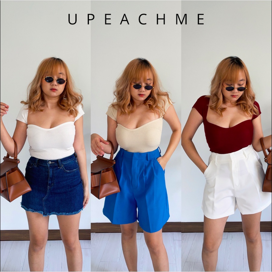 upeachme(D55) SQUARE TOP เสื้อไหมพรมเข้ารูปเว้าอก ใส่แล้วอกสวยม้าก