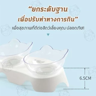 ชามอาหารสัตว์เลี้ยง แมว สุนัข ชุดคู่แบบเอียงรองรับสรีระของสัตว์เลี้ยง ถ้วยอาหารแมว MMI