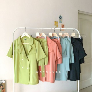 New ชุดเซท กางเกงขาสั้น ชุดทำงาน สูท เสื้อคลุม พร้อมส่ง 4 สี