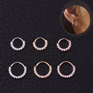 Surgical Steel Hinge Segment Nose Ring Rhinestone Clicker Ear Helix Tragus Hoop