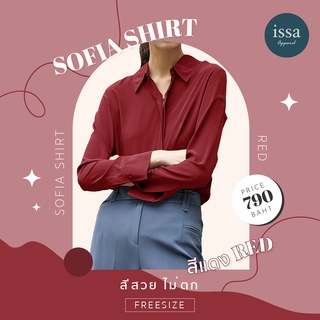 Sofia shirt 🌺เสื้อเชิ้ตคอปก อก 46-48 แขนยาว ISSA (ใส่โค้ด ISSA13SEP ลด 130) ไม่มีกระดุมหน้าเนื้อผ้าซาตินอย่างดี นิ่มลื่น